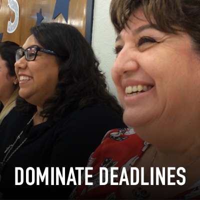 Women smiling with Dominate Deadlines title